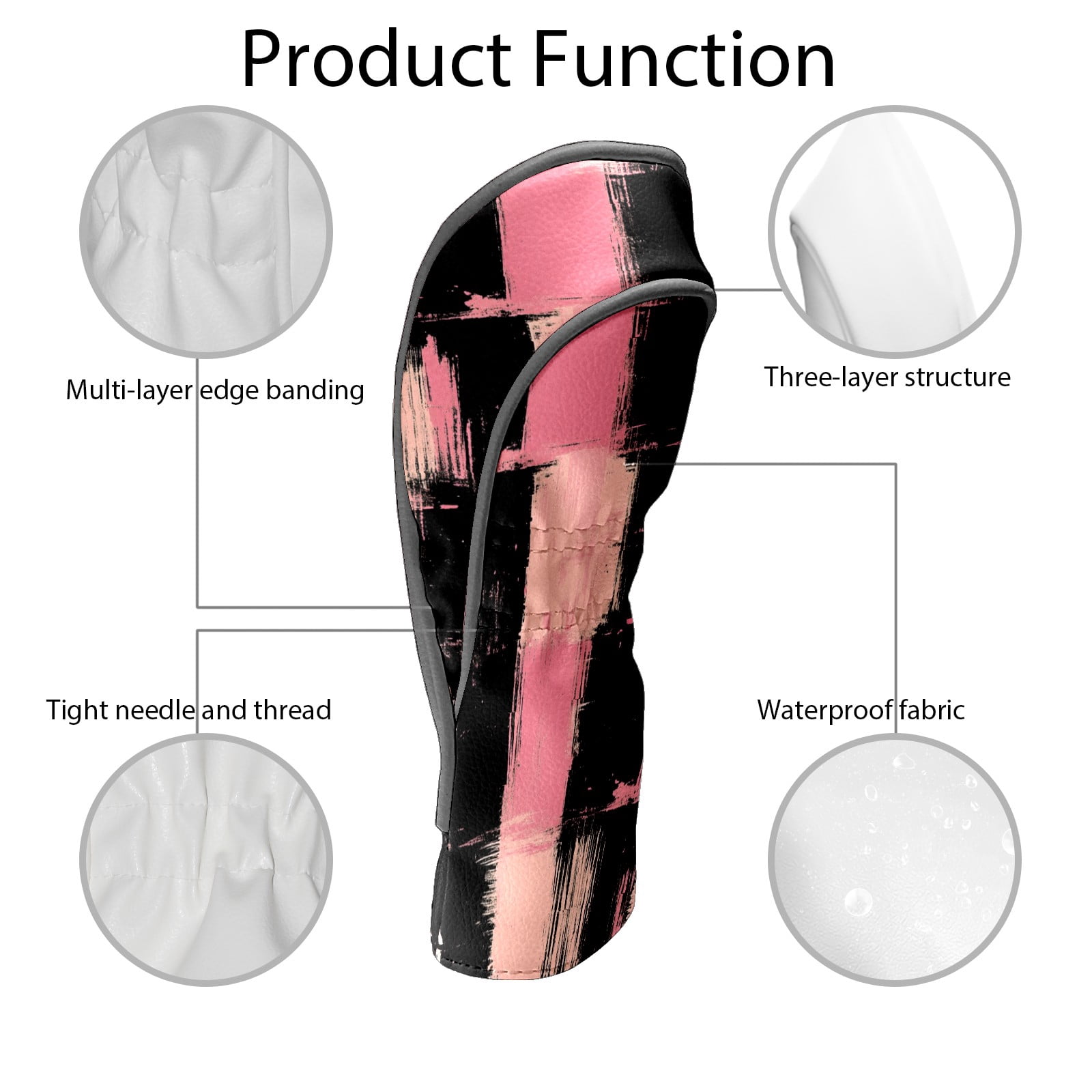 Golf Club Covers PU Leather Waterproof Head Covers for Fairway Woods Hybrids Gradient Grid