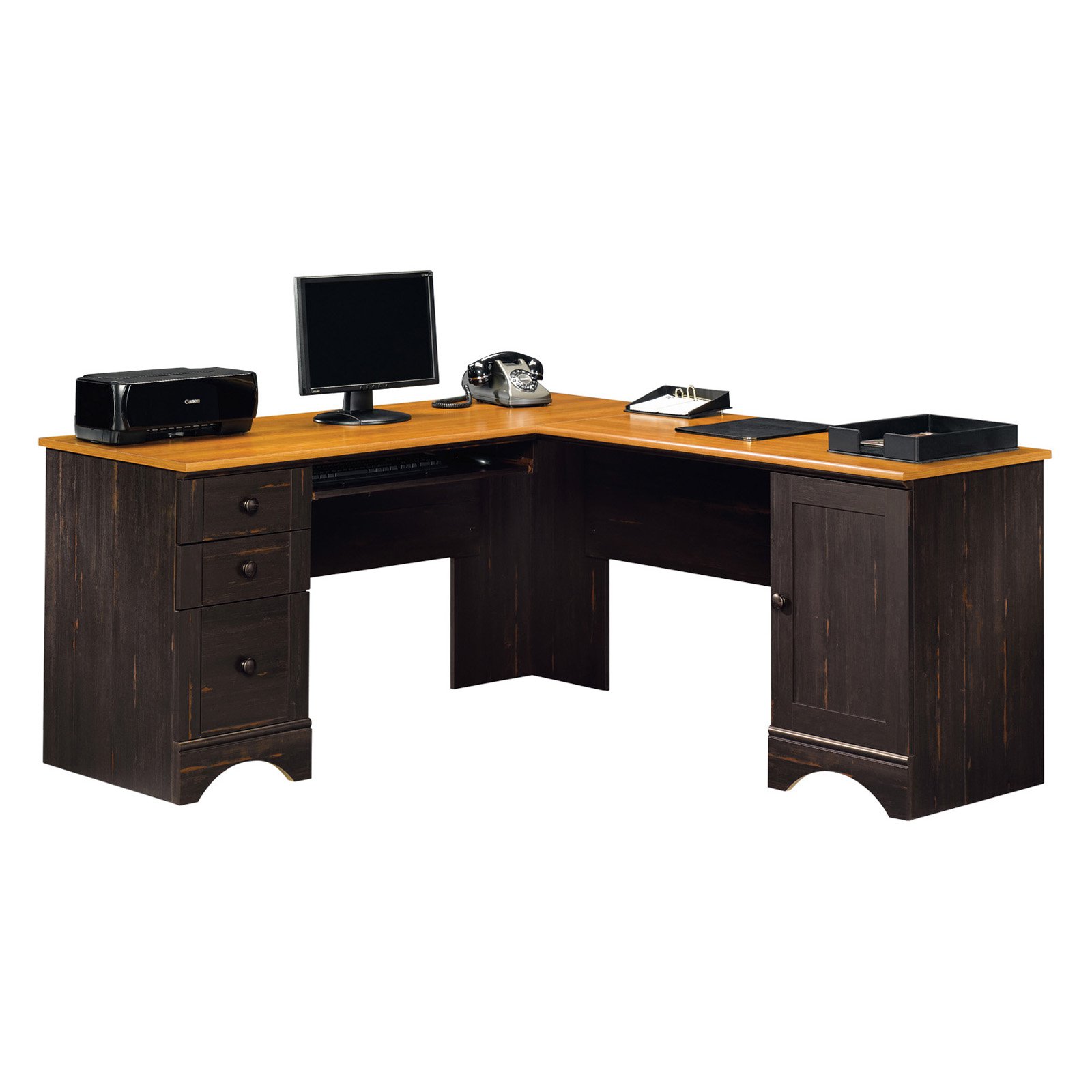 Sauder Harbor View Corner Computer Desk, Black Finish
