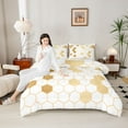 thumbnail image 4 of Homewish White Gold Honeycomb Queen Comforter Set for Adult, Modern Fashion Abstract Bedding Sets, Chic Hexagon Reversible Bedding Comforter Set, Ultra Soft Bedroom Decor, 3 Pieces, 4 of 8