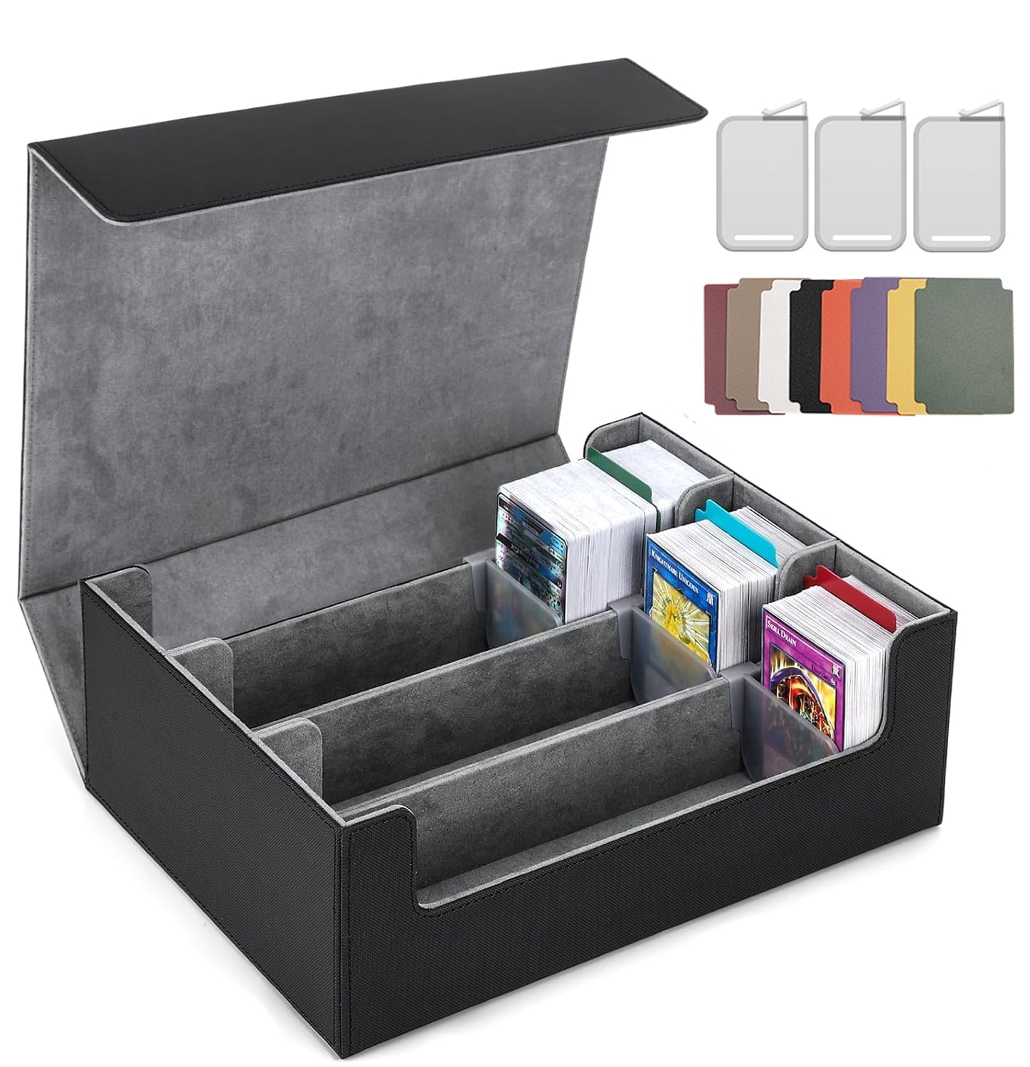 best deck boxes yugioh Amazon.com: UAONO Card Deck Box for Yugioh MTG, 100+ Deck Case with 2  Dividers, PU Leather Storage Box, Compatible with Collectible Trading Cards  (Black & Red, Sky Dragon) : Toys & Games main image 1