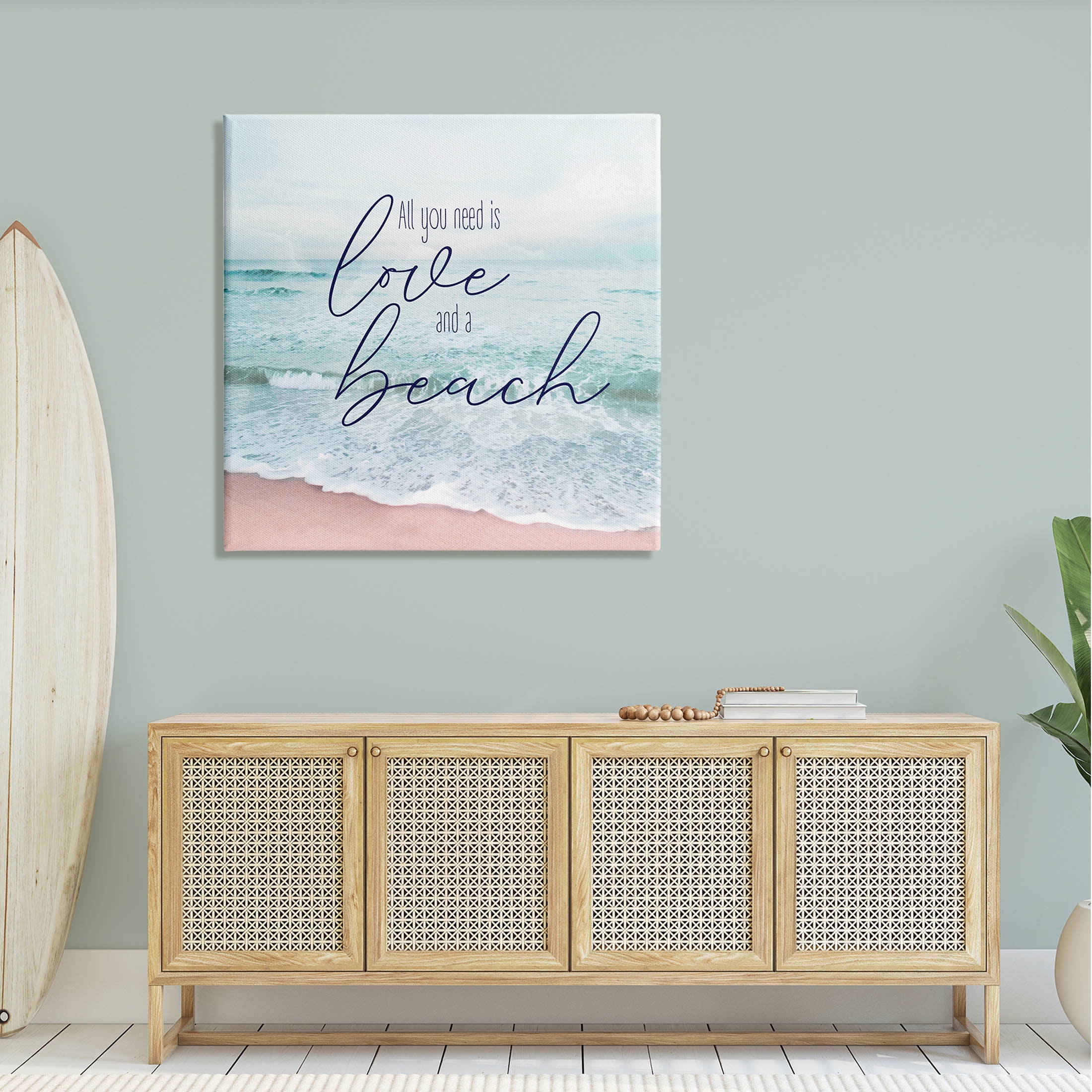 Love & A Beach Nautical Phrase Coastal Graphic Art Gallery Wrapped Canvas Print Wall Art