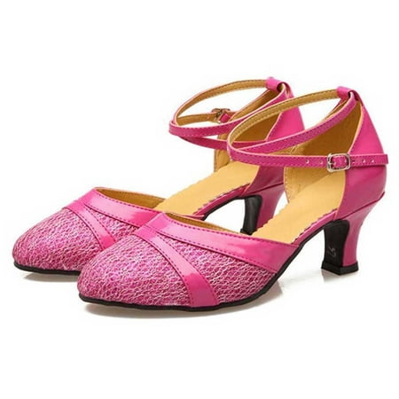 

Ecqkame Women s Middle Heels Shoes Clearance Women s Ballroom Tango Latin Dancing Shoes Sequins Shoes Social Dance Shoe Hot Pink 36