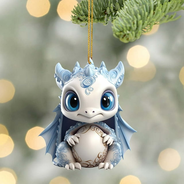 SIfdSeng Hanging Bats Decoration Indoor Cute Little Dragon Christmas Pattern Print Home Tree Pendant Christmas Tree Pendant Home Decoration Window Sill Car Pendant Backpack Pendant Celadon Color