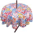 thumbnail image 1 of Round Outdoor Tablecloth with Umbrella Hole and Zipper, Patio Table Cloth with Umbrella Hole Round, Fabric Waterproof Colorful Flower Tablecloth for Spring/Summer/Party/Picnic, 60" x 60", 1 of 5
