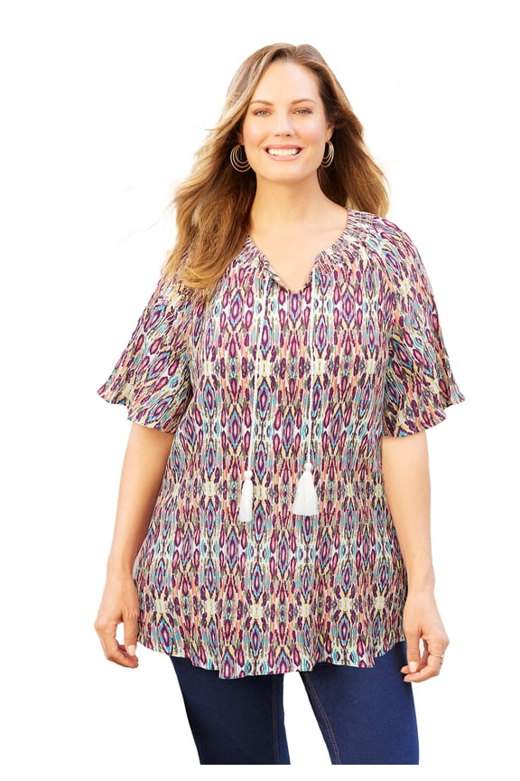 Women's Plus Size Seasonless Gauze Peasant Top