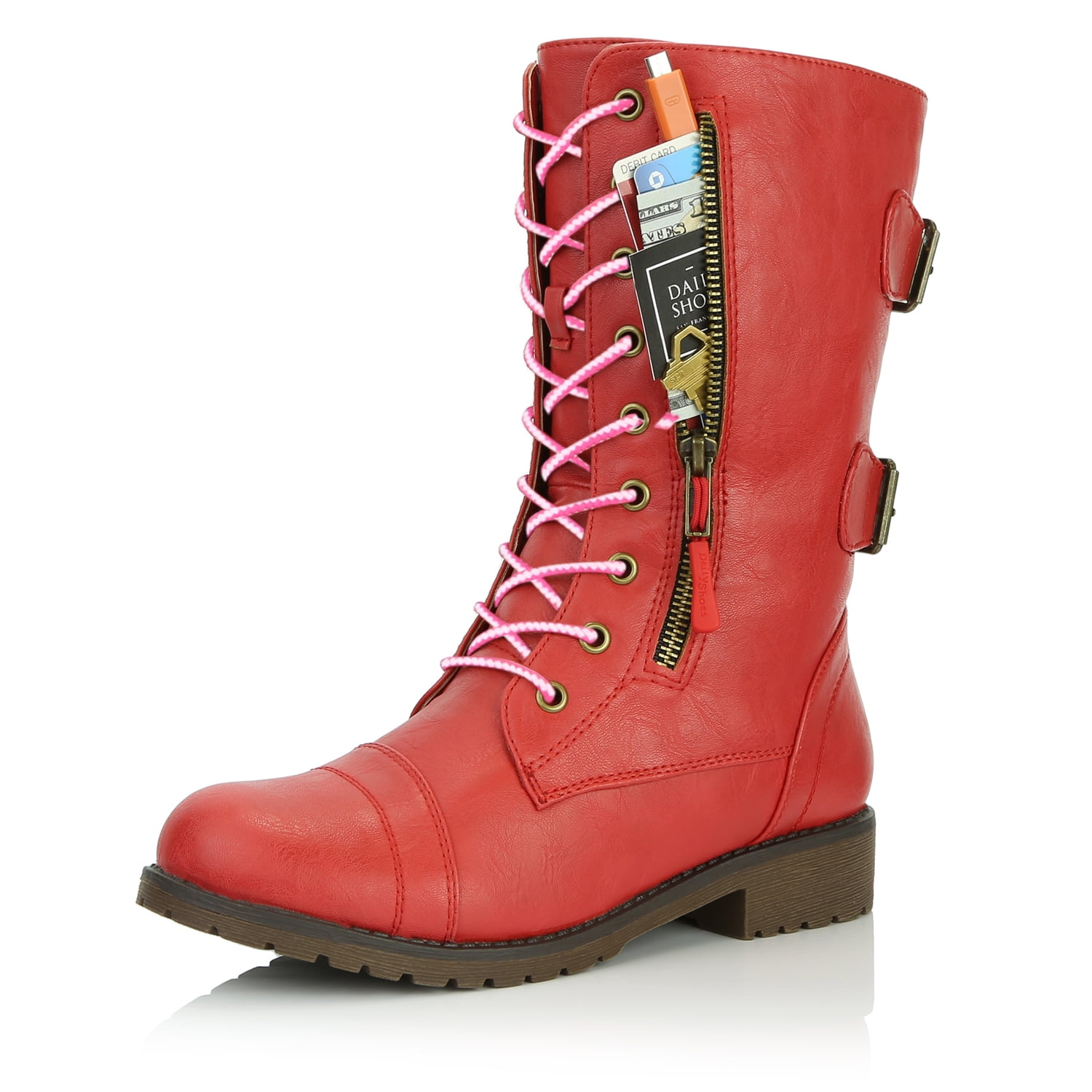 red combat boots with heels