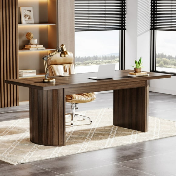 Tribesigns 78.74" Extra Long Executive Desk, Large Computer Office Desk with Wooden Double Pedestal, Rustic Farmhouse Study Writing Table Workstation for Home Office, Brown