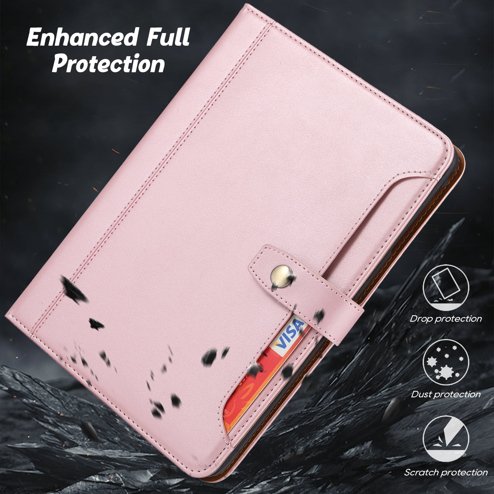Flip Case for Apple iPad mini 7th Gen (A17 Pro)/ iPad Mini 6th Gen 8.3", with Pencil Holder Smart Cover Auto Sleep Wake Protective Documents Pocket Stand Snap Closure Case for iPad mini 7 6, Rosegold