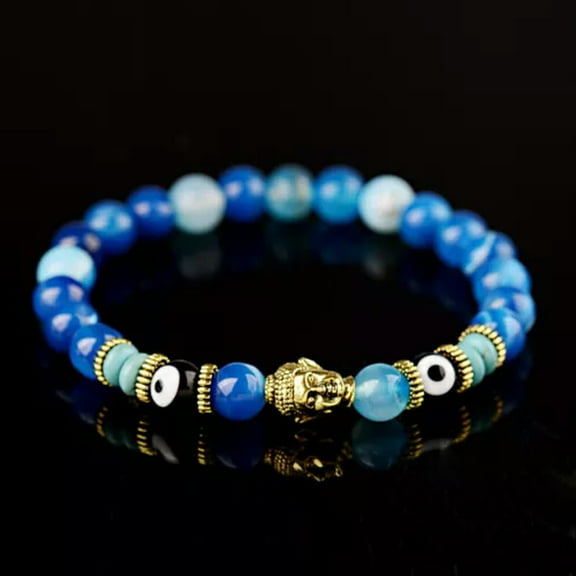 EOEMY 12 Styles Hamsa Eyes Beads Gold Buddha Beads Lucky Bracelets Men Women Jewellery-Style 2 Blue Agate