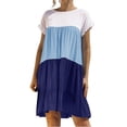 thumbnail image 1 of Bigersell Robe d'Été Liquidation Femme Col Rond Manches Courtes Longueur Genou Robe Soleil Style de Robe D-5 Robes d'Invitée de Mariage Grande Taille Robes d'Été Régulières, Bleu Foncé m, 1 of 3