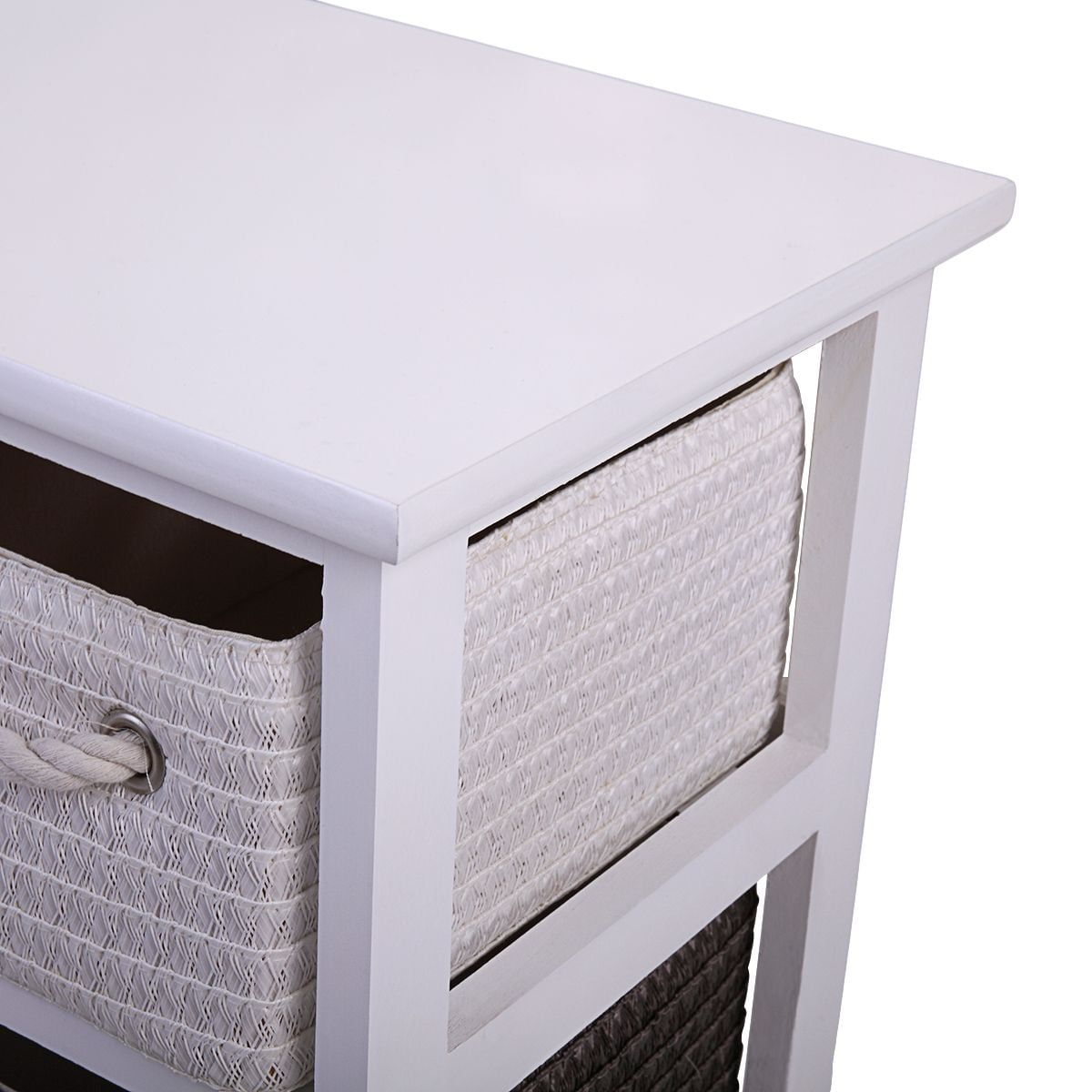 Lowestbest Wood Nightstand, Storage Table with 4 Woven Basket, Storage Unit Rack Shelf, White Lowestbest Wood Nightstand, Storage Table with 4 Woven Basket, Storage Unit Rack Shelf, White