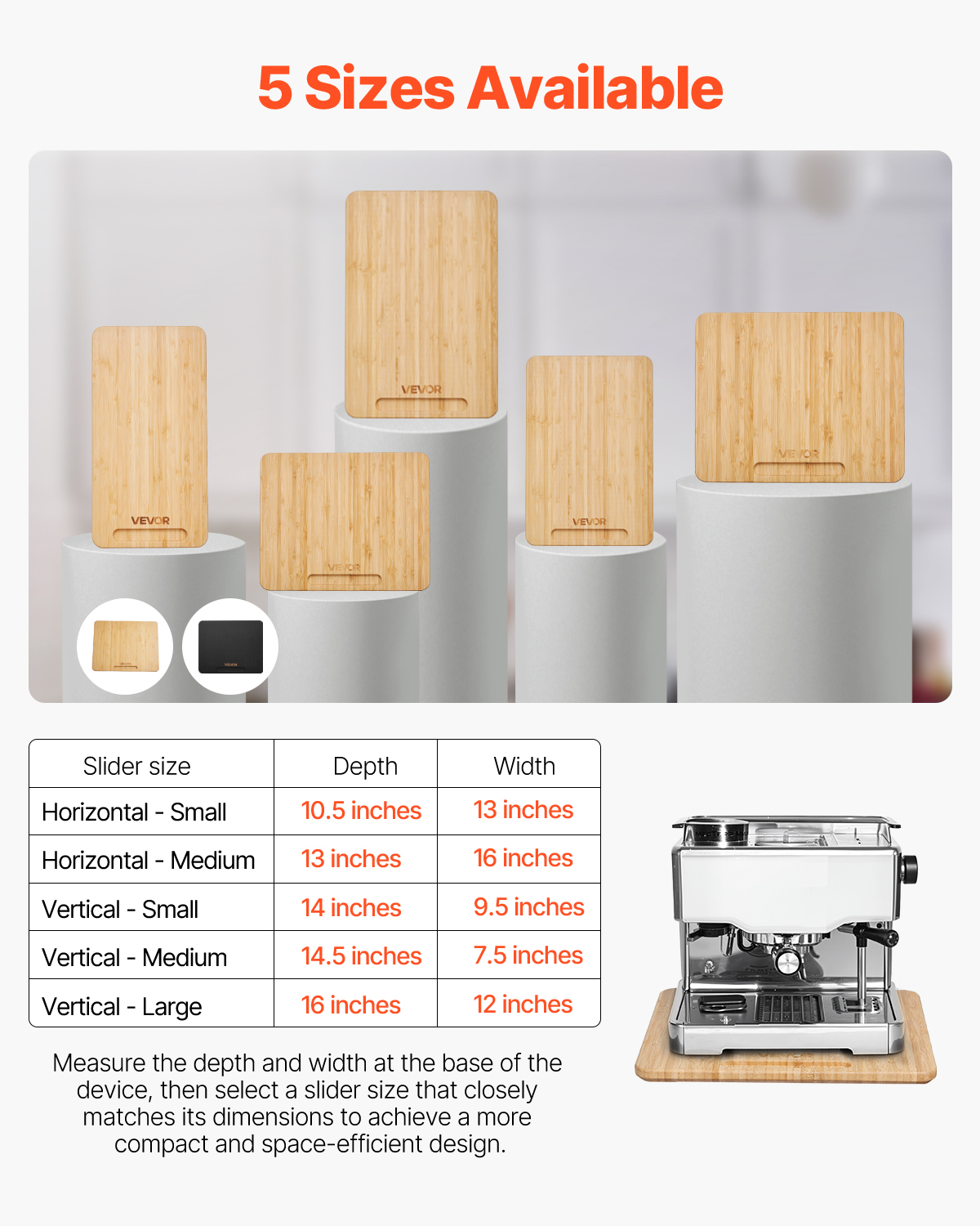 VEVOR Appliance Slider, Medium 13 x 16-inch, Rolling Sliding Tray with Rubber Wheels & Hollow Handle, Easy to Clean, Appliance Rolling Tray for Coffee Maker, Kitchen Countertop, Natural Wood