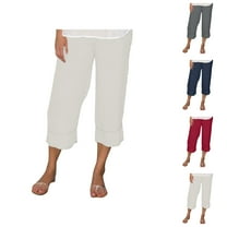 Capri Pants for Women 2025 Summer Casual Cotton Plus Size Loose Fit Soft Capris with Pockets Womens Cropped Pants