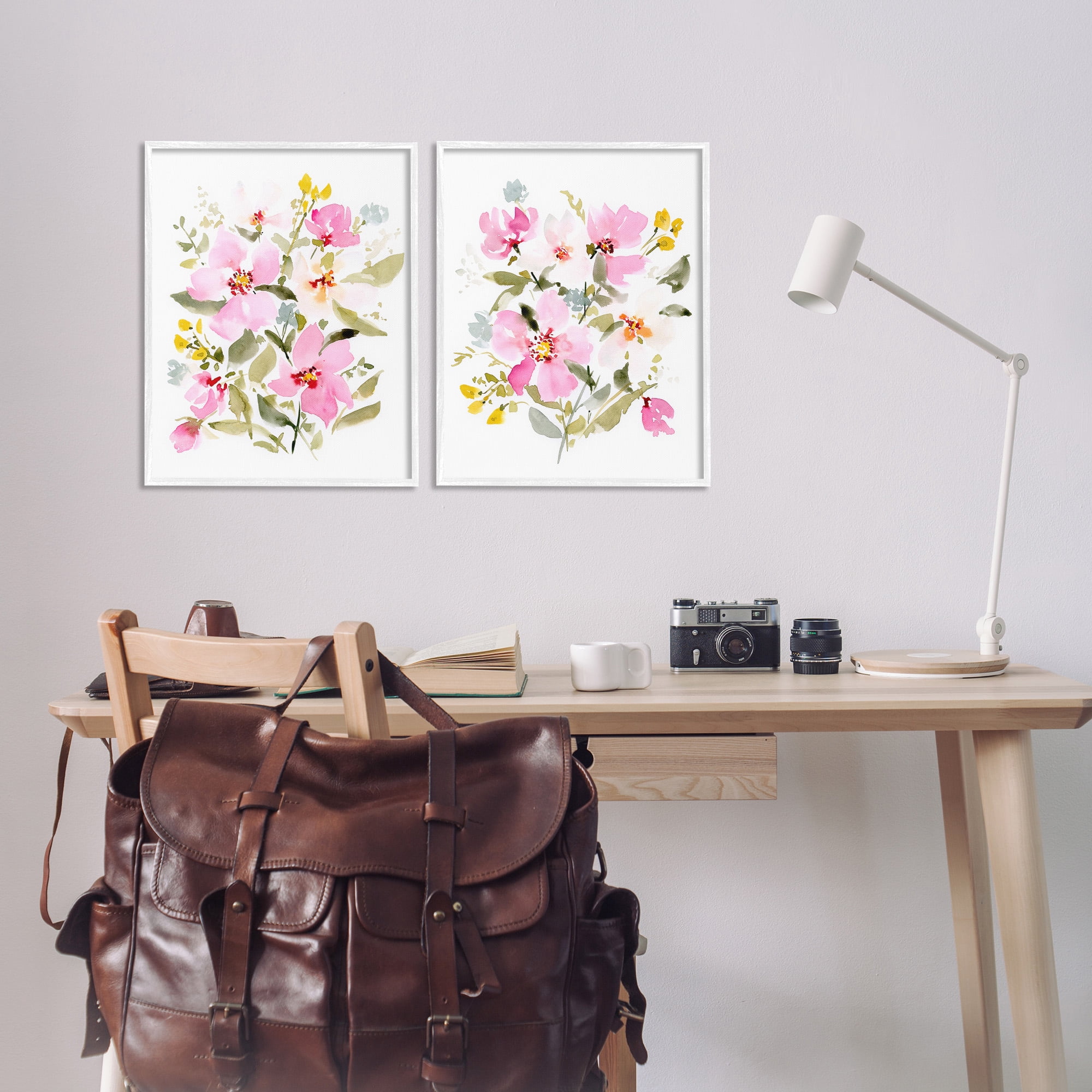 Stupell Industries Pink Scattered Blooms Botanical & Floral Painting White Framed Art Print Wall Art, 16 x 20, Set of 2