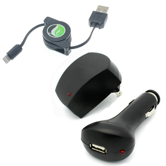 Car Home Charger USB Cable for iPhone SE (2020)/SE (2022) - Retractable Power Adapter AC Plug DC Socket Cord