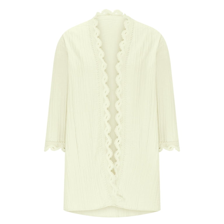 Weikingp Open Front Cardigan for Women Dress Cardigan for Women Draped Ruffles Cardigan Thin Cardigans for Women Flowy Cardigan Elbow Length Cardigans for Women Beige 3XL