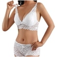 thumbnail image 6 of JSGEK Women Floral Lace Bra and Panty Set Plunge Neckline Adjustable Straps Intimate Lingerie for Bedroom Wear White M, 6 of 6