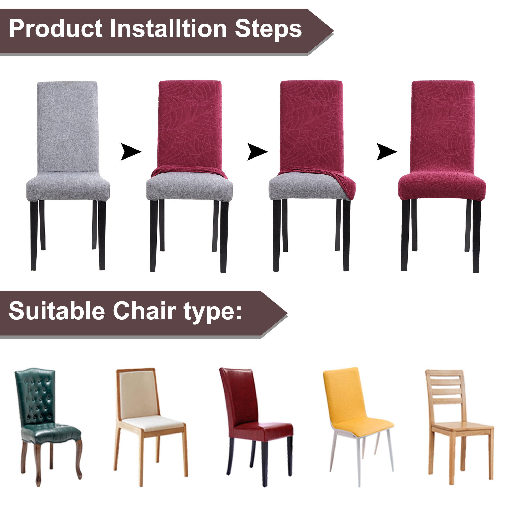 Unique Bargains Jacquard Stretch Removable Dining Room Chair Covers Wine Red 6