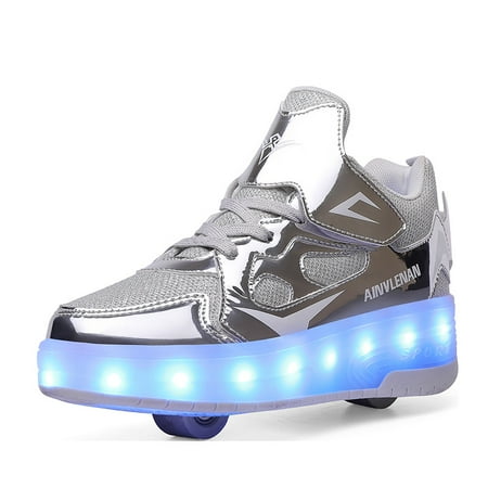 

BORKE Kids LED USB Charging Roller Skate Shoes with Wheel Shoes Light up Roller Shoes Rechargeable Roller Sneakers for Girls Boys Children