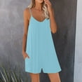 thumbnail image 2 of Summer Saving Wycnly Womens Jumpsuits Casual Solid Pocket Pleated Wide Leg Spaghetti Strap Short Jumpsuits Trendy Plain V-Neck Sleeveless Mini Summer Rompers Light Blue s, 2 of 5