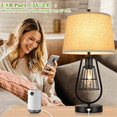 thumbnail image 4 of Industrial Table Lamp with USB Port - Touch Control 3-Way Dimmable Bedside Lamp with Metal Cage & Linen Shade - Farmhouse Nightstand Lamp for Living Room - LED Bulb Included, 4 of 7