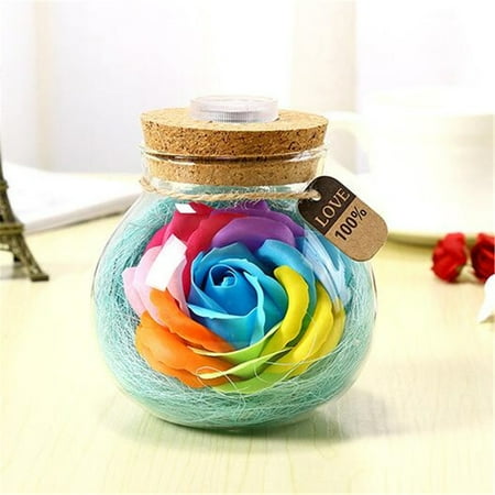 Blue Glass Flower Handmade Valentine's Day Gifts Preserved Rose Flower in Glass Dome w/ LED Lights Christmas Gift ()