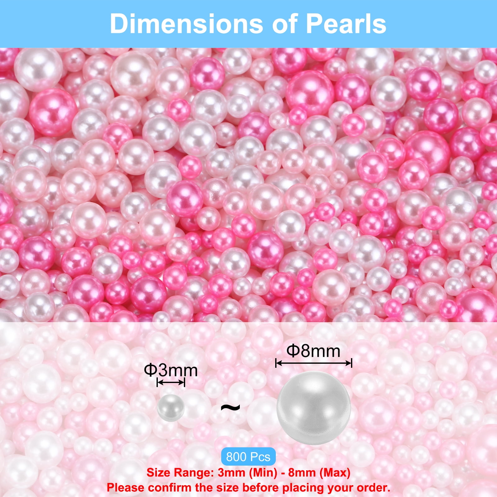 Unique Bargains 800Pcs Faux Pearl 3-8mm No Hole ABS Round Pearls for Vase Fillers