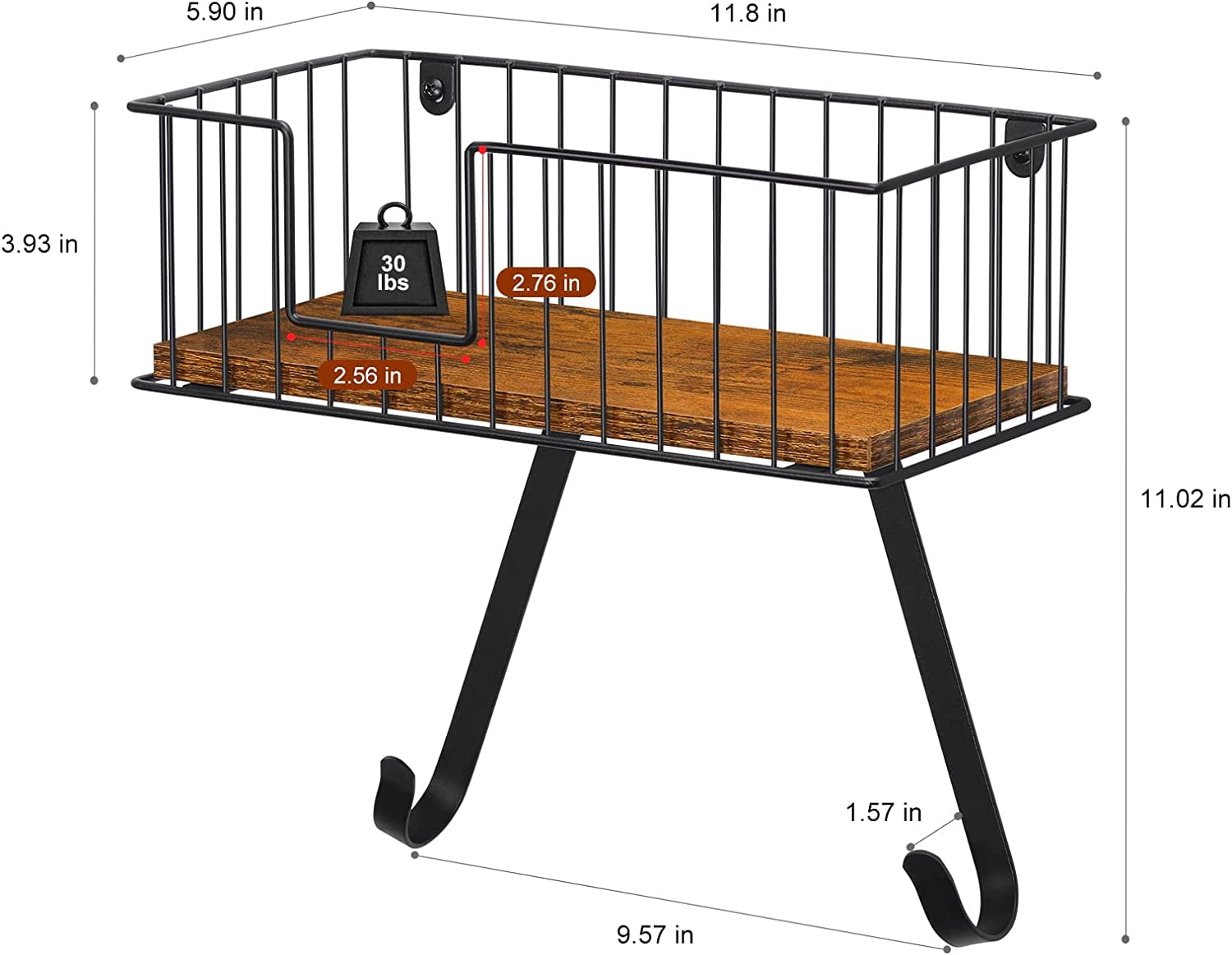 Wall Mounted Ironing Board Hanger for Y-Leg with Storage Basket, Black