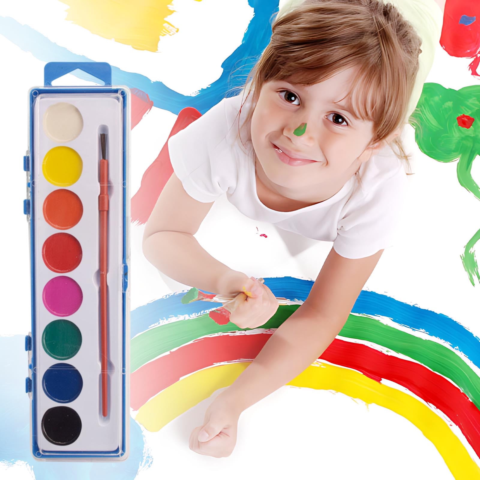 1 Pack 8 Colors Watercolor Paint Set Valentine's Day Gifts Washable Watercolor Paint with Paintbrush for Classroom School Preschool Gifts Birthday Party Supplies