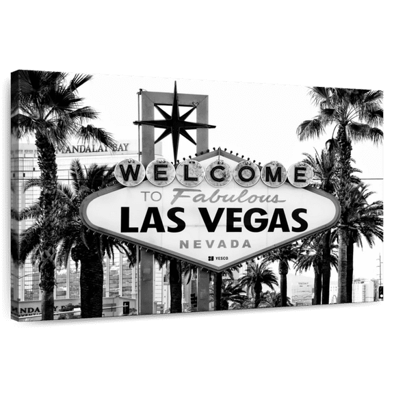 Elephant Stock Welcome To Fabulous Las Vegas Bw Wall Art - Horizontal Canvas Wall Art - Living Room Wall Decor - Places Canvas - Black And Gray Decor By Philippe Hugonnard - 12" x 8"