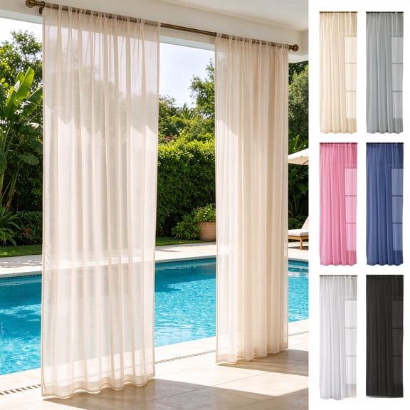 WeDecorBay Waterproof UV Resistant Outdoor Sheer Voile Curtain, Rod Pocket Light Filtering Privacy Window Drape for Patio Porch Gazebo Balcony Deck, 39 x 98 Inches Beige,Free Size