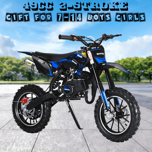 Seipouy 49cc 2-Stroke Kids Dirt Bike, Dirt Bikes for Kids, Dirt Bikes, Gas Power Motocross, Off Road Mini Motorcycle, Children Pocket, Gas Bike Load 220LBS (Improved Version)