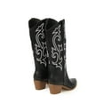thumbnail image 6 of Cowboy Cowgirl Boots for Women Wide Calf Western Pointed Toe Chunky Heel Embroidered Black Mid Calf Boot, 6 of 9