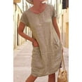 thumbnail image 1 of Plus Size 5XL Vintage Cotton And Linen Dress Women's Summer Short Sleeve Round Neck A-Line Dress Casual Pockets Holiday Vestidos, 1 of 5