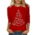 thumbnail image 3 of JURANMO Today's Deals Of The Day Christmas Shirts for Women Fashion 3/4 Sleeve Tunic Tops Funny Xmas Tree Printed Tees Shirt Cotton Casual Crewneck Blouse Red XL, 3 of 5
