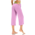 thumbnail image 4 of Wide Leg Cropped Pants for Women Casual Travel Work Sweatpants Loose Fit Summer Trousers with Drawstring Waist and Pockets, 4 of 5