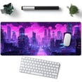 thumbnail image 5 of Desk Pad Cyberpunk Purple Desk Mat City Skyline Gaming Extended Mouse Pad Big Office Keyboard Pc Laptop for Women Large Mousepad with Stitched Eges Non-Slip Base Mouse Keyboard Mat 31.5x11.8 in, 5 of 6