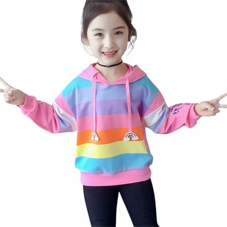 

Uccdo 12M-7T Toddler Little Girls Casual Hoodies Sweatshirts Kids Rainbow Striped Hooded Zipper Jackets Tops