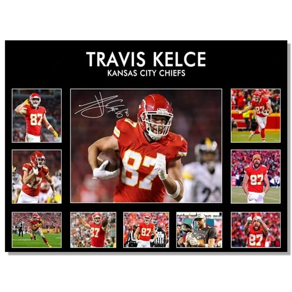 Framed Superstar Travis Kelce Signed Poster For Kids Fans Room Bedroom Wall Decor-American Football Posters Canvas Art Prints Picture For Teen Boy Birthday Gifts