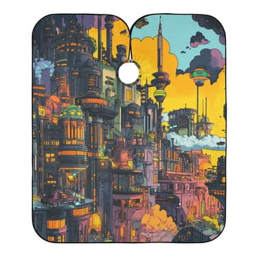 "Hair-Resistant" Barber Cape: Your Shield Against Stray Strands. Comic Style Fantasy City