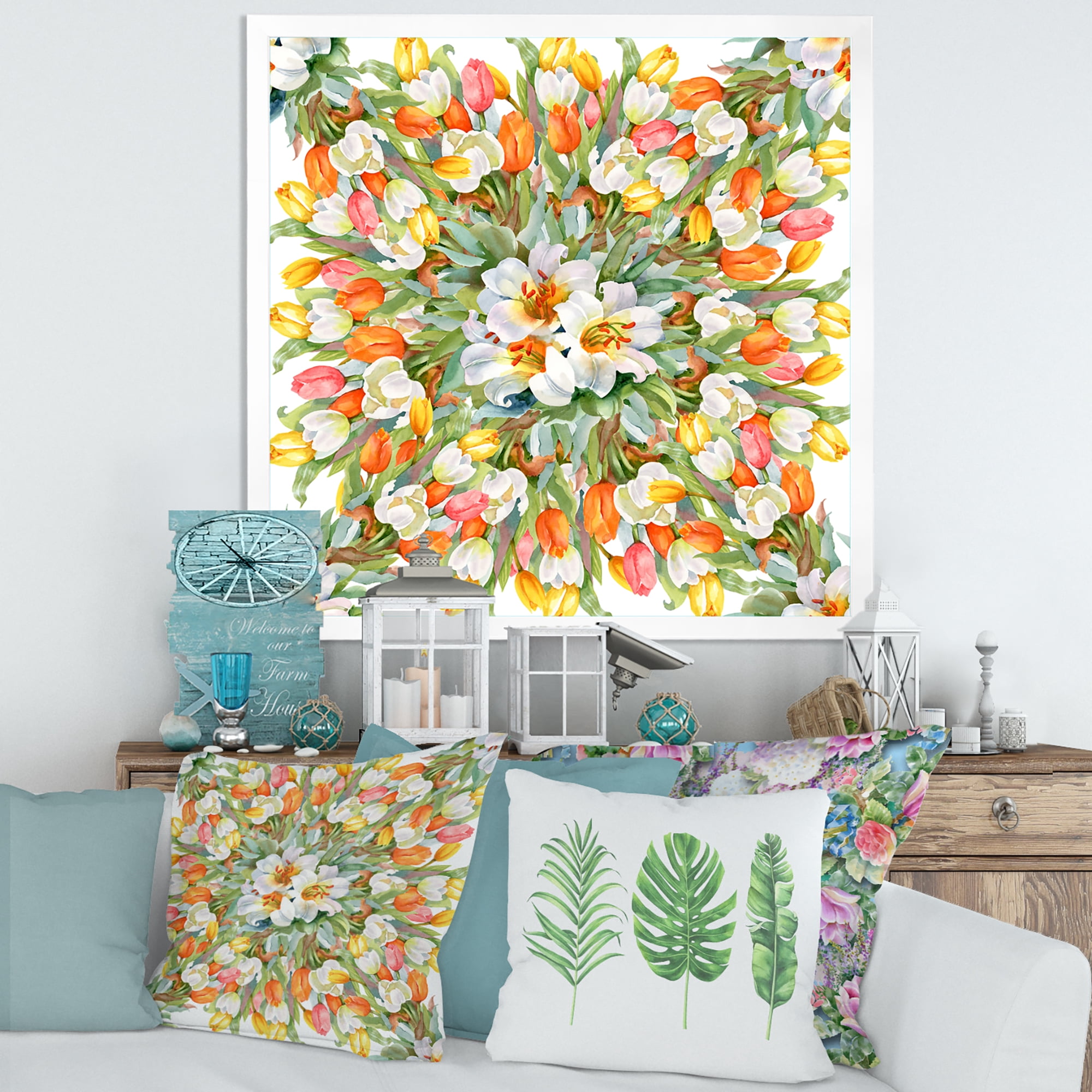 Designart 'Blooming Orange and White Tulips I' Traditional Framed Art Print