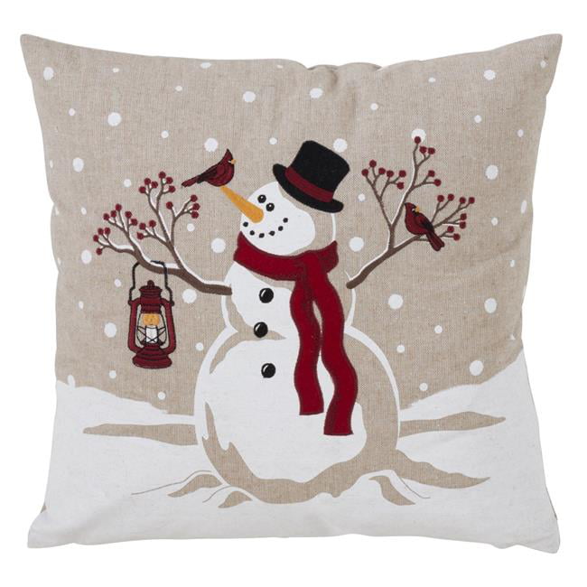SARO LIFESTYLE Christmas Snowman Applique Design Poly Filled Throw Pillow 18 433.M18S 
