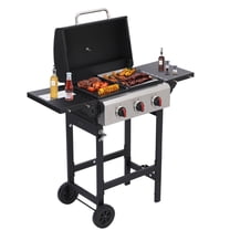 CIG GARDEN 3-Burner Propane Gas Grill, 31,500 BTU Output Outdoor Bbq with Cast Iron Grates and Versatile Pan, Perfect for Outdoor Cooking