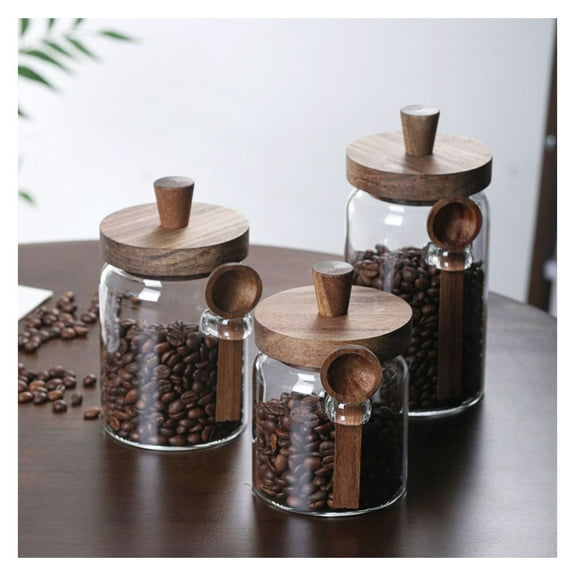 Glass Jars with Spoons - 3 Piece Cookie Jar Set, Candy Storage Containers, Tea & Snack Jars, Airtight Seasoning Containers for Kitchen, Salt & Pepper - Heat Resistant Glass