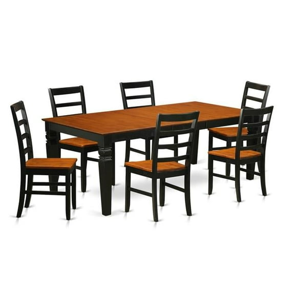 Dinette Set with One Logan Dining Table & Six Chairs, Black & Cherry - 7 Piece