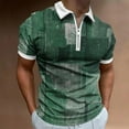 thumbnail image 2 of Quarter Zip Lapel Short Sleeve Shirts Mens Striped Tops Colorblock Print Slim Fit Blouses Workout T-shirt Casual Tees Pullovers Green,XL, 2 of 6