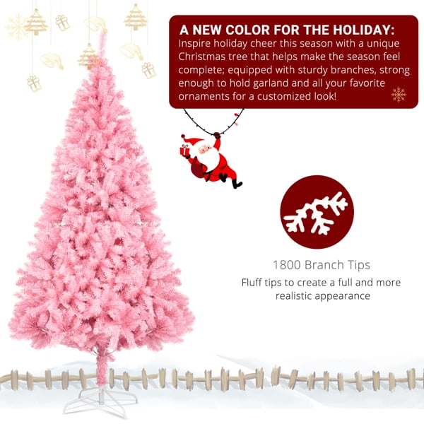 7FT Pink Christmas Tree - 1800 PVC Branch Tips, Sturdy Iron Base, Durable Unlit Artificial Tree for Holiday Home Decor