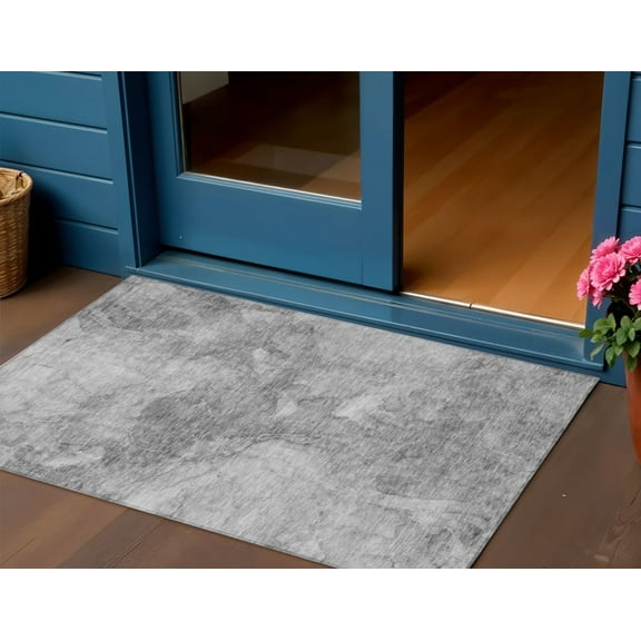 3' X 5' Gray Silver And Charcoal Nautical Washable Indoor Outdoor Area Rug