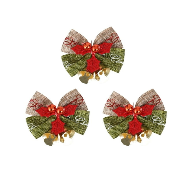 Teissuly Christmas Bow with Bells Burlap Christmas Bowknot Mini Bowknot Ornament Festive Bowknot Christmas Tree Hanging Decoration for Christmas Decoration(5Pcs) Teissuly WER202310234598