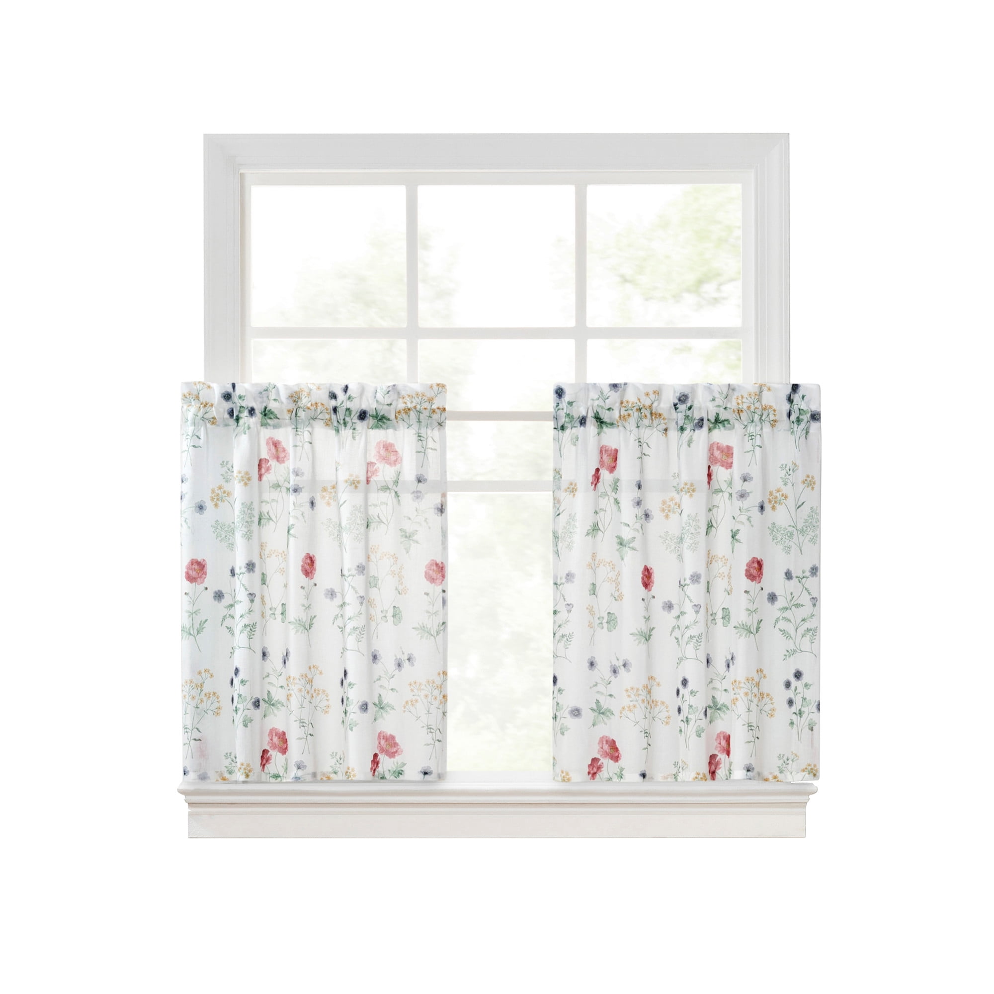 Martha Stewart Martha’s Garden Tier Set, Multicolor, Pole Top, Semi Sheer, Indoor, Adult, 2 Piece Set, 27" x 24"